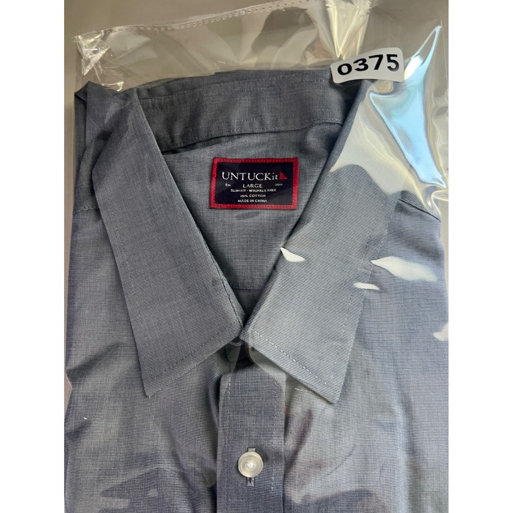 UNTUCKit Pro-Cesare Mens Large Slim Fit Wrinkle Free Navy Button Down Shirt - Picture 11 of 11